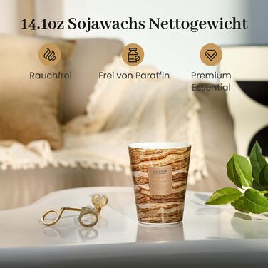 Ароматизована свічка M&SENSE велика Чорні ароматизовані свічки у склянці Ароматизована свічка з натурального соєвого воску Розслаблююча ароматерапія Подарунок для жінок та чоловіків, Різдво 75 годин горіння та 2 гніти (гаряча карамель еспресо, 400 г)