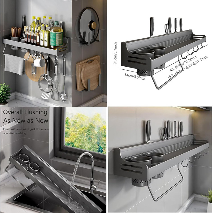 Настінний органайзер для кухонного приладдя 80 см сірий Giural