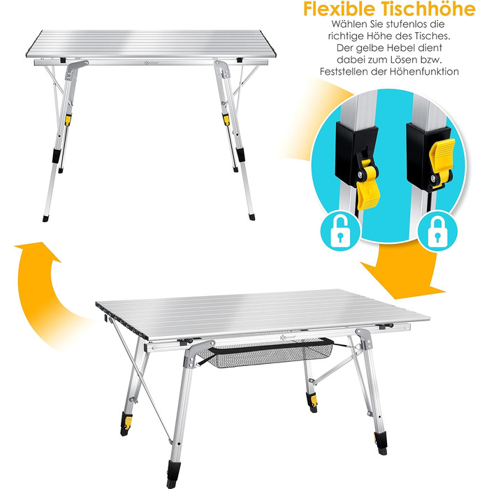 Кемпінговий стіл KESSER складний розкладний стіл з алюмінієвою рамою Розкладний стіл на стільниці Регулювання висоти з сумкою для перенесення з ременем 90 х 53см - до 30 кг, (90см х 53см, сріблястий)