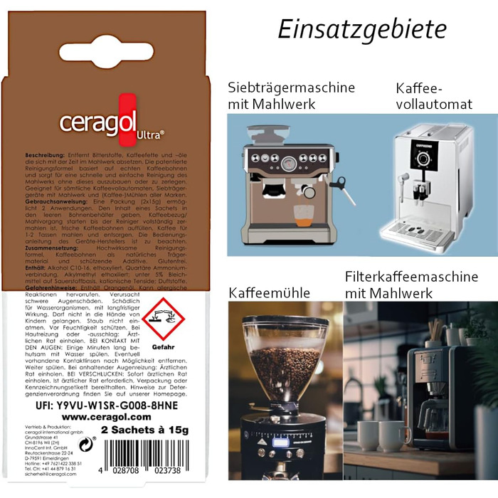 Засіб для чищення кавомолок 2 х 15 г ceragol ultra