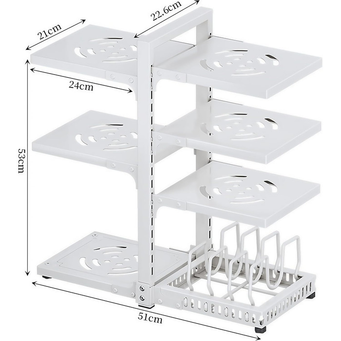 Органайзер для каструль HIMKI для шафи з регульованими відділеннями, тримач для каструль 4/5/7 рівнів, підставка для каструль з тримачем для кришки для кухонної шафи (7 рівнів, білий)