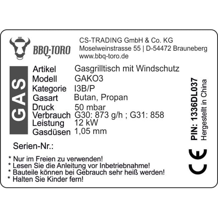 Газовий гриль-стіл 2 конфорки 78 х 45 х 110 см BBQ-Toro