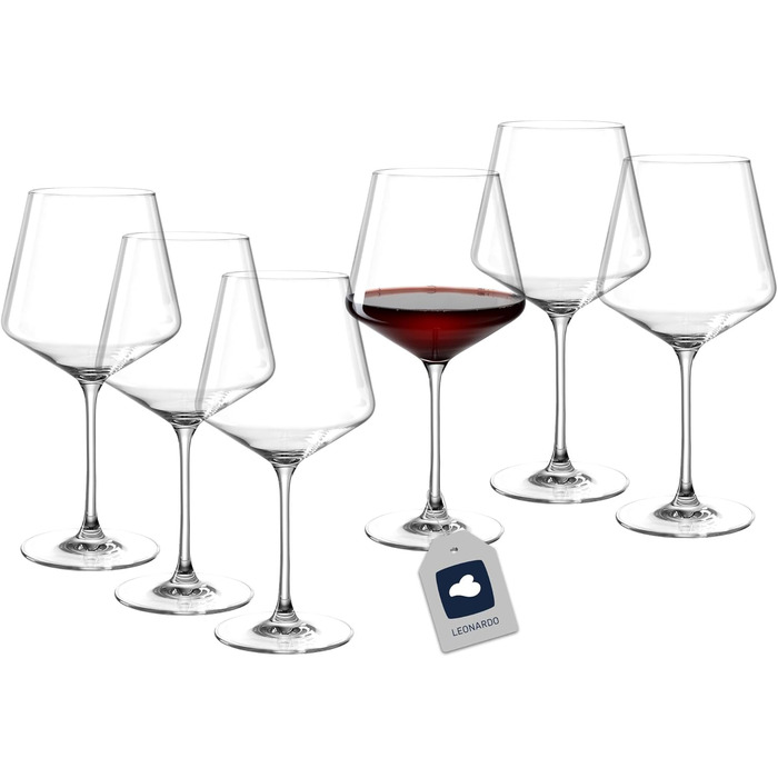 Келихи для рислінгу LEONARDO HOME PUCCINI (набір з 6 шт.) Келихи для вина, стійкі до подряпин (400 мл) Можна мити в посудомийній машині та довговічні Вічні келихи для білого вина Сучасний дизайн Келих для рислінгу Puccini 069540 6 келихів (Бордовий келих 