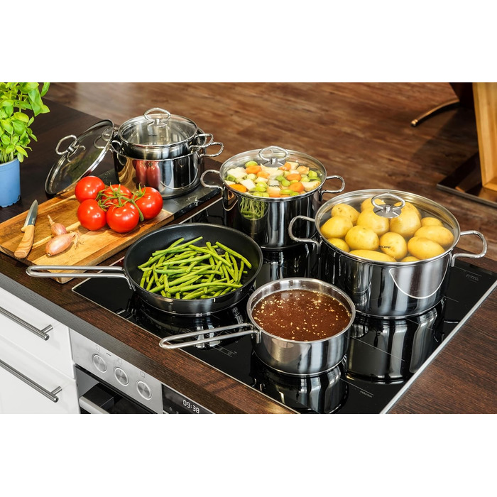 Набір каструль Head Merkur з нержавіючої сталі індукційні каструлі з обідком, літровою шкалою та скляною кришкою (6 предметів)