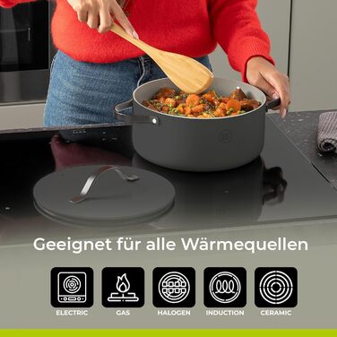 Каструля Be Living Essential з кришкою Ø 28 см з кришкою, антипригарна кераміка, індукційна, без PTFE та PFOA, (4 літри, сіра)