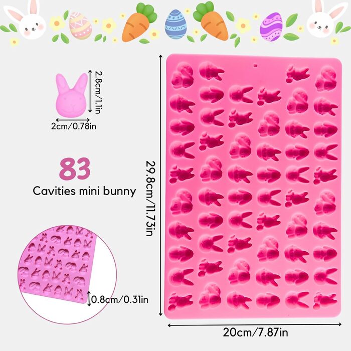Силіконова форма для випічки, 76 отворів, міні-ялинка та імбирне печиво, цукерки, шоколад, міні-гумова форма для випічки, печиво, пудинг, желе, ласощі для собак (зайчик)