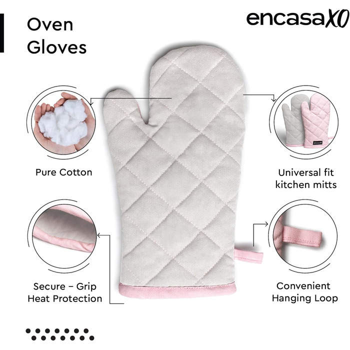 Рукавички Encasa Homes Extra Long для духовки та мікрохвильової печі (2 шт.) для використання на кухні - Силіконові сріблясті термостійкі - Захищають руки від гарячого обладнання - (17x29 см, світло-рожеві та світло-сірі)