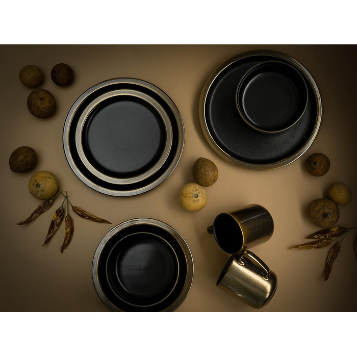 Набір посуду на 4 персони, 16 предметів, чорний/золотистий Modern Industrial Creatable