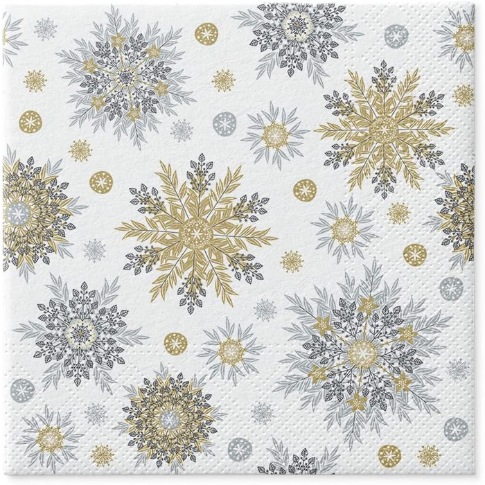 Серветки 3-шарові (33 x 33 см) I 20 шт. I Різнокольорові паперові серветки, ідеальні для різдвяного столу I Серветки - Різдво, зима, зірки, сніг, сніговики I (Срібні сніжинки)