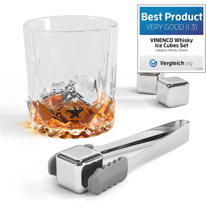 Набір каменів для віскі - 8 багаторазових кубиків льоду, щипці, тканинний мішок, VINENCO