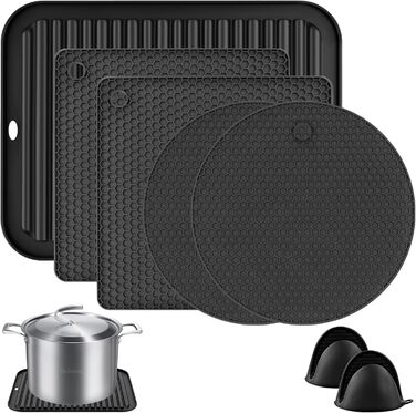 Силиконовые подставки под горячее 7 предметов черные WuGU