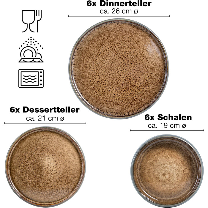 Набір тарілок на 6 персон, 18 предметів, бежева реактивна глазур Moritz & Moritz