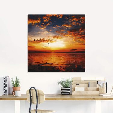 Настінний декор скляні картини настінна картина скляна картина цільна 40x40 см квадрат пляж море сонце карибський басейн природа пейзаж узбережжя схід сонця морський S7LE (захід сонця небо, 100Д x 50Ш см)