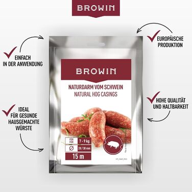 Натуральна оболонка для ковбас Натуральна оболонка вищого сорту для домашньої ковбаси, ялівцевої ковбаси, білої ковбаси, сардельки (калібр 18/20 мм, 91 метр, овеча оболонка)