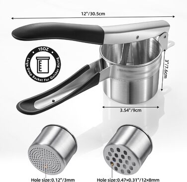 Пресс для картофеля с 2 сменными чашками, нержавеющая сталь Sopito
