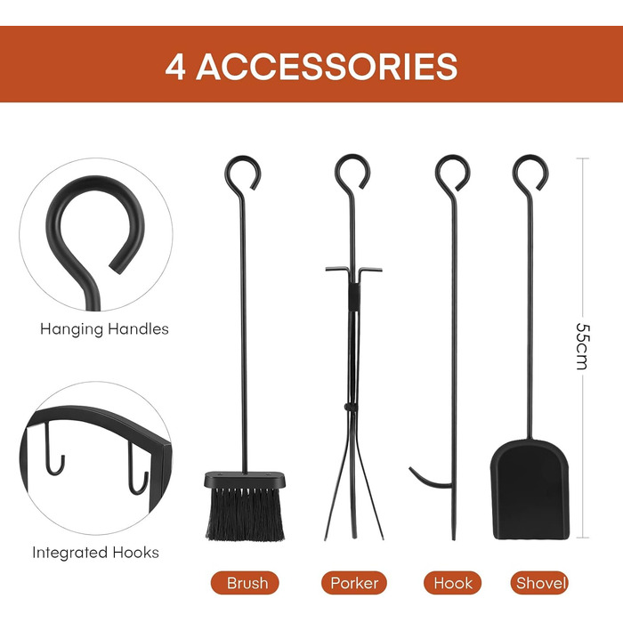 Підставка для дров з 4 камінними інструментами TLSUNNY