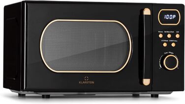 Мікрохвильова піч Klarstein з грилем, 800 Вт, 3-в-1 з нержавіючої сталі, мала об&39єм 20 літрів з функцією розморожування та піци, обертовий піднос, компактна, проста у використанні (чорна)