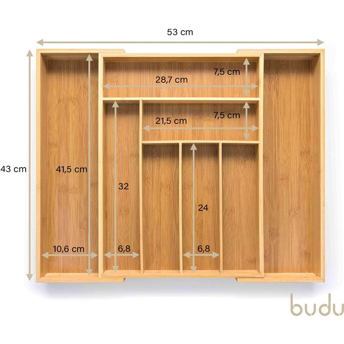 Лоток для столових приборів budu 47 (глибина 47 см) від - Організатор для кухонних шухляд - Висувний - Організатор для кухонних шухляд (43 см, бамбук)