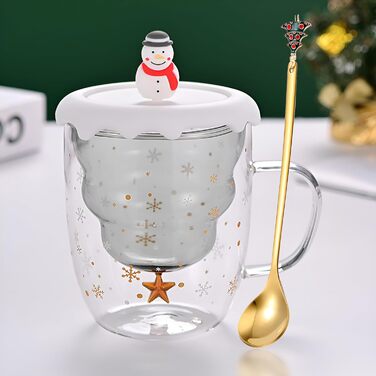 Милий різдвяний подарунок у вигляді кухля Syfunlv, різдвяні скляні чашки з подвійними стінками, кришкою та ложкою, чашка для еспресо, різдвяна чашка Грінча, склянки для чаю, чашка для молока, кавові чашки у формі ялинки (стиль 16)