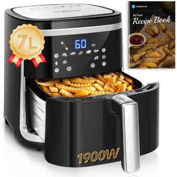 Фритюрниця з гарячим повітрям 7 л XXL, Airfryer 1900 Вт, 7 програм, збереження тепла, 20 рецептів, без масла, на 6-10 осіб, аерофритюрниця з цифровим світлодіодним сенсорним екраном, чорний