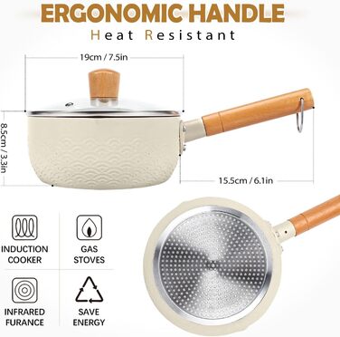 Сотейник 1,7 л зі скляною кришкою 19 см, бежевий BUNDLEPRO