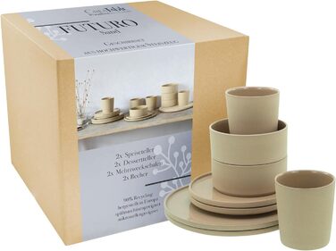 Серія Futuro Black, набір посуду з 16 предметів, комбінований набір з керамограніту (пісок, 8 шт. ), 21539