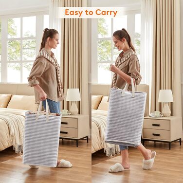 Органайзер для високого кошика для білизни Lifewit з подовженою ручкою, складний збірник білизни Кошик для зберігання білизни, портативний сортувальник білизни для білизни, одягу, ковдр, подушок, кошиків для білизни, (3 x 75 л, сірий)