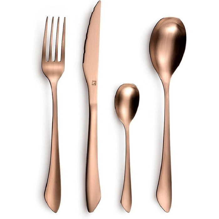 Набір столових приборів Amefa INSTINCT 4 персони Столові прибори PVD матові у вінтажному стилі Набір столових приборів 4 персони нержавіюча сталь 18/0 матова 4 шт. столова виделка, столовий ніж, столова ложка та чайна ложка (мідь, 16 шт. )