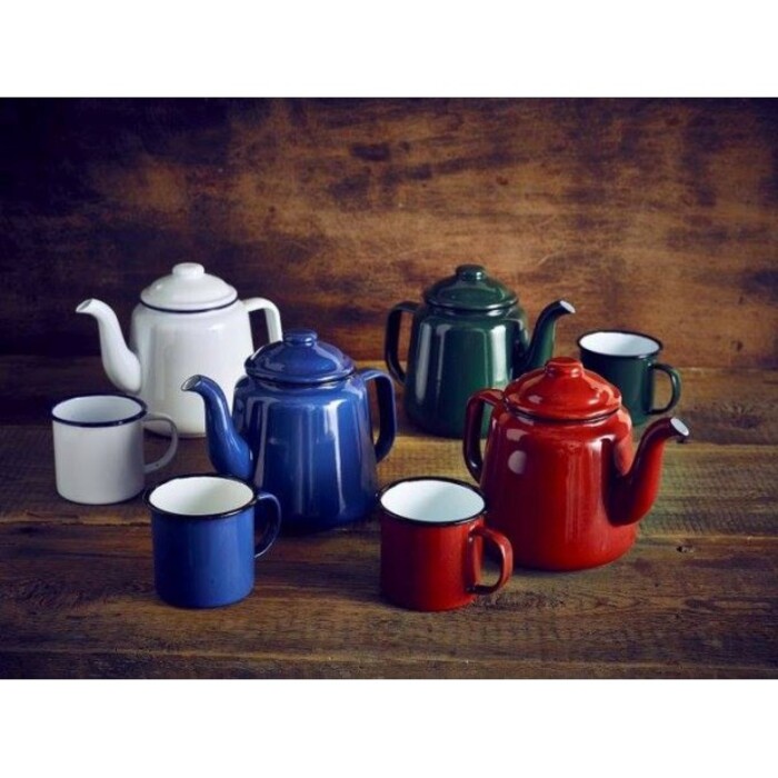 Кухоль 360 мл білий емальований з блакитним обідком, GenWare