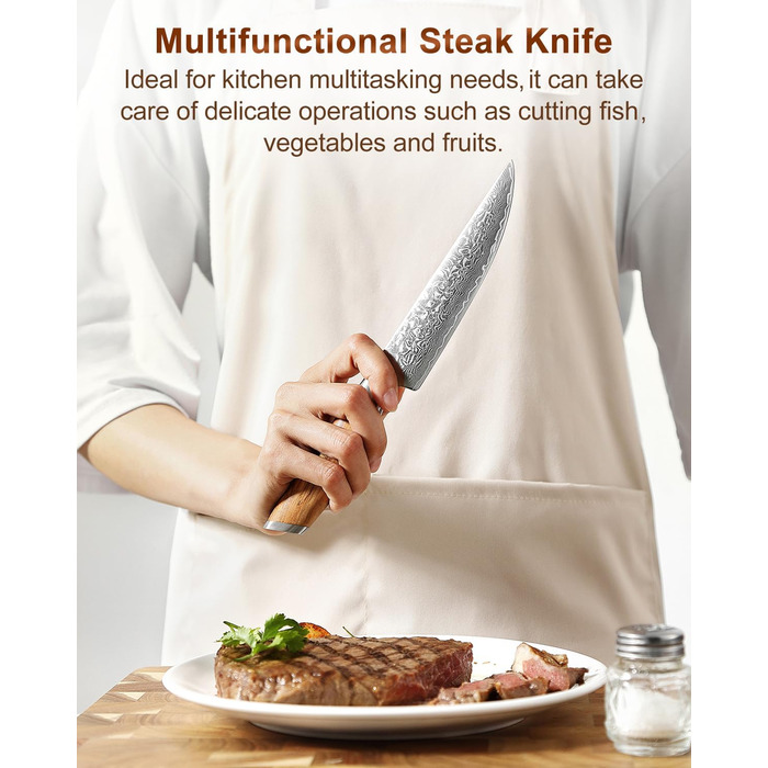 Набор из 4 ножей для стейка из дамасской стали 13 см с деревянным блоком XINZUO