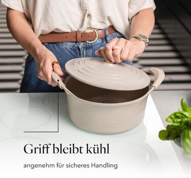 Алюмінієва каструля FLORINA 16 см 1,6 л Підходить для індукції Керамічне покриття, стійке до подряпин М&39яка ручка під дерево Термостійка Для всіх варильних поверхонь Легко миється (OSLO, 2,8 л - 20 см)