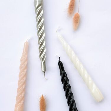 Свічки з крученим конусом, виготовлені в Італії, доступні 25 кольорів, лаковані настільні свічки, спіральні свічки з тривалим часом горіння 5 годин, декоративні свічки, 6 шт. , 2,2 x 21 см (чорні)