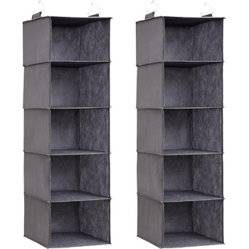 Подвесная полка Lifewit из 2 предметов, органайзер для шкафа, шкаф с подвесной системой, хранение для подвешивания ткани, органайзер для гардероба, складной и компактный с металлическими крючками, 5 отделений, серый серый 5 отделений x 2