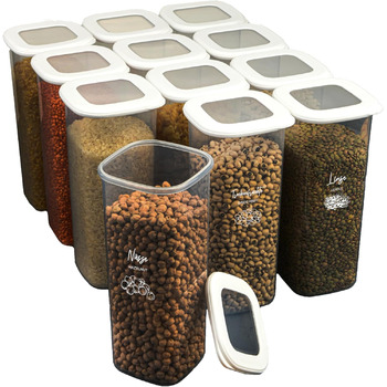 Банки для хранения с герметичными крышками Набор из 24 контейнеров для хранения БЕЗ БИСФЕНОЛА А Для мюсли, хранения муки и сахара Практичный кухонный ящик для хранения всех продуктов (набор из 12 белых 1750 мл)