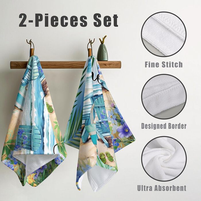 Різдвяні кухонні рушники Kwlegh, рушник для рук, рушник для пальців у формі різдвяної ялинки з цукерками та сніжинками, набір з 2 шт. , милий чоловічий банный рушник, високопоглинаючі рушники, 36 шт. (літній пляж)