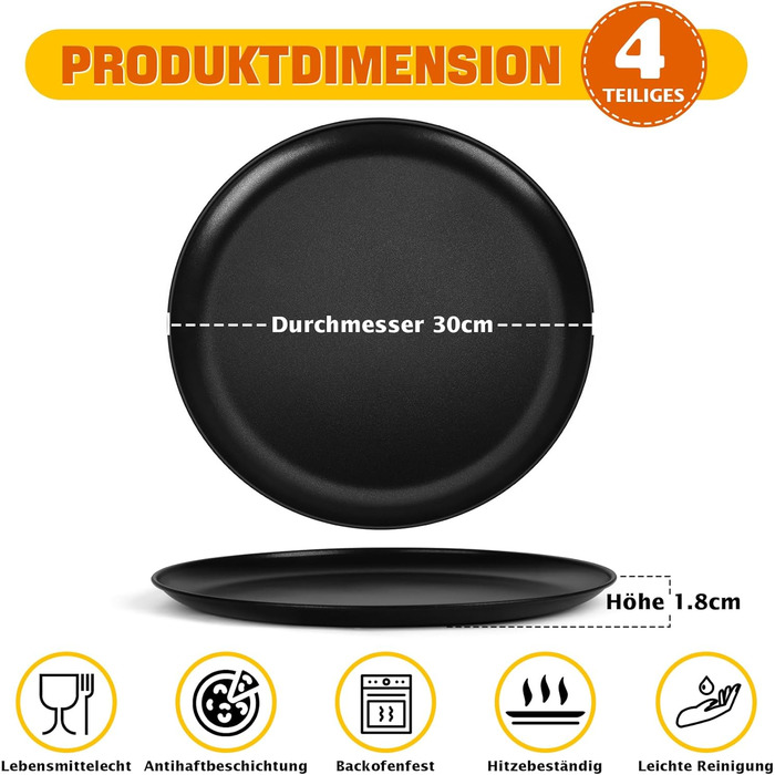 Набір із 4 дек для піци 30 см чорний Onader