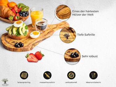 Дошка для стейків з оливкового дерева, дошка з оливкового дерева Обробна дошка, дерев'яна дошка, дошка для сервірування, дошка для сніданку, сирна дошка сільська довжиною приблизно від 40 до 43 см, товщиною приблизно 2 см (40-43 см, набір з 2 рустикальних