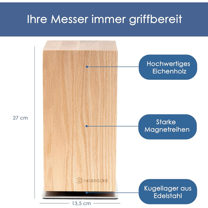 Ножовий блок магнітний з деревини акації Hanseküche