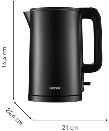 Tefal Електрочайник Thermo Protect, 1.5л, пластик, нержавіюча сталь, чорний
