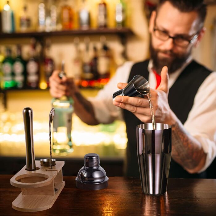 Набір коктейльних шейкерів, 5-компонентний набір бармена з нержавіючої сталі, 750 мл, професійний барменський набір для змішування мартіні, стильний домашній набір інструментів для бару з буклетом рецептів коктейлів