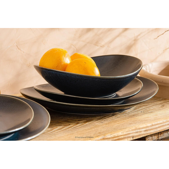Набор посуды Combi на 6 персон - TIME BLACK Набор тарелок для микроволновой печи Modern 18 шт. - Можно мыть в посудомоечной машине Твердый фарфоровый сервиз - Обеденная тарелка Тарелка для завтрака Суповая чашка 18 шт. (Черный / Графитовый / Темно-синий, 