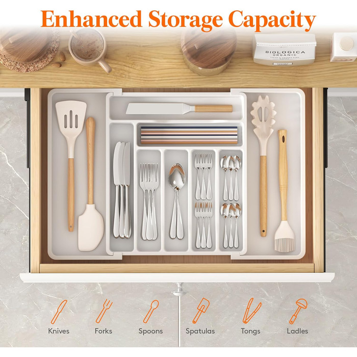 Органайзер для столових приборів 57 х 38 см для шухляд, 9 відділень, білий Lifewit