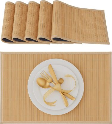 Набір із 6 сервірувальних килимків 45 x 30 см, бамбук Relaxdays