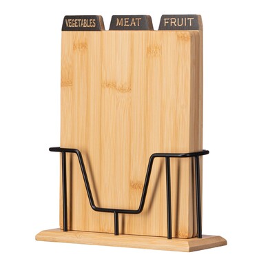 ARDESTO Набір дошок кухонних на підставці Midori, 3шт, 23.5х7.5х27см, бамбук, метал