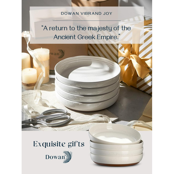 Набор из 4 керамических тарелок с высоким ободком 8,5 дюйма, десертные тарелки для тортов, закусок, обедов, бутербродов, набор посуды для свадьбы, вечеринки - (9,75 дюйма 26 см, ванильно-белый)