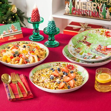 Серія 30-предметний порцеляновий різдвяний набір посуду на 6 осіб, різдвяний кавовий сервіз на 6 обідніх тарілок, 6 десертних тарілок, 6 супових тарілок, 6 кавових чашок та 6 блюдець (різдвяна тарілка для пасти на 4 предмети)