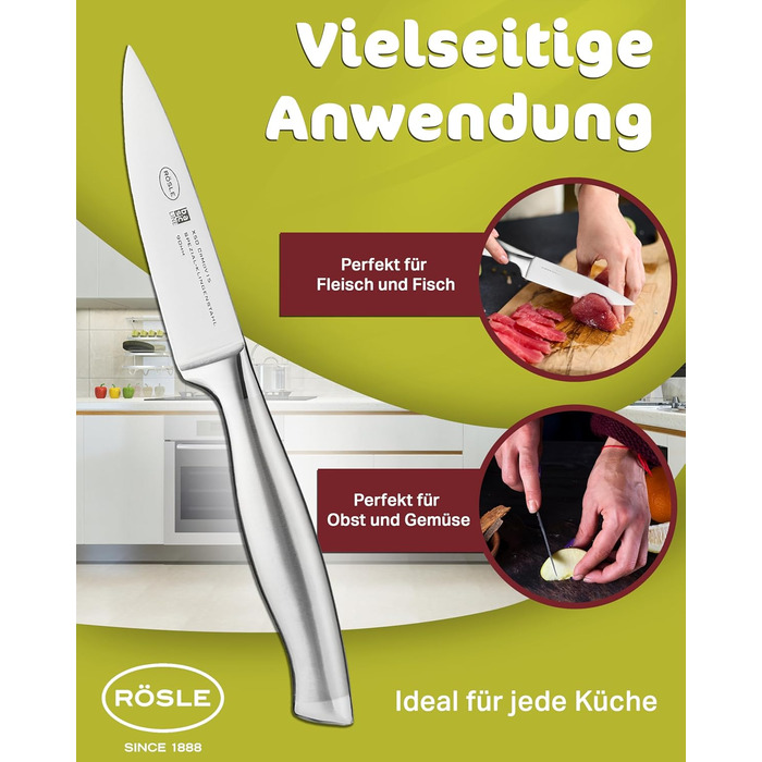 Високоякісний кухонний ніж 20 см для м&39яса, риби, птиці та овочів, нержавіюча сталь 18/10, ергономічна срібна ручка, гострий ніж для кухні (ніж для чищення овочів)