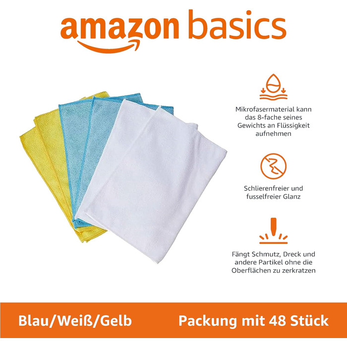 Серветка для прибирання з мікрофібри 48 шт 30,5 x 40,6 см Amazon Basics