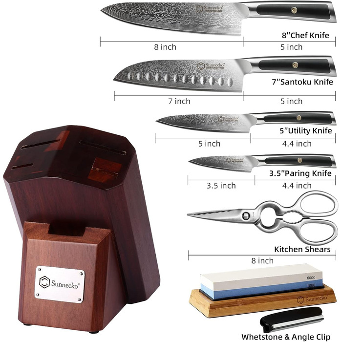 Дамаський ніж Sunnecko 20 см Кухонний ніж шеф-кухаря - гострий ніж з дамаської сталі, кухонний ніж з ергономічною ручкою