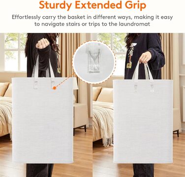 Кошик для білизни Lifewit з 2 предметів 80 л Мішок для білизни, Ящик для білизни Контейнер для білизни Збірник білизни Комод для білизни Кошики для білизни для квартири, гуртожитку, каравану Пральня, білий 2 x 80 л